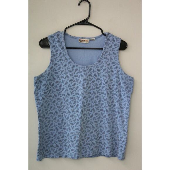 Vintage Faded Glory Baby Blue Paisley Print Womens Cotton Tank XL - Picture 1 of 6